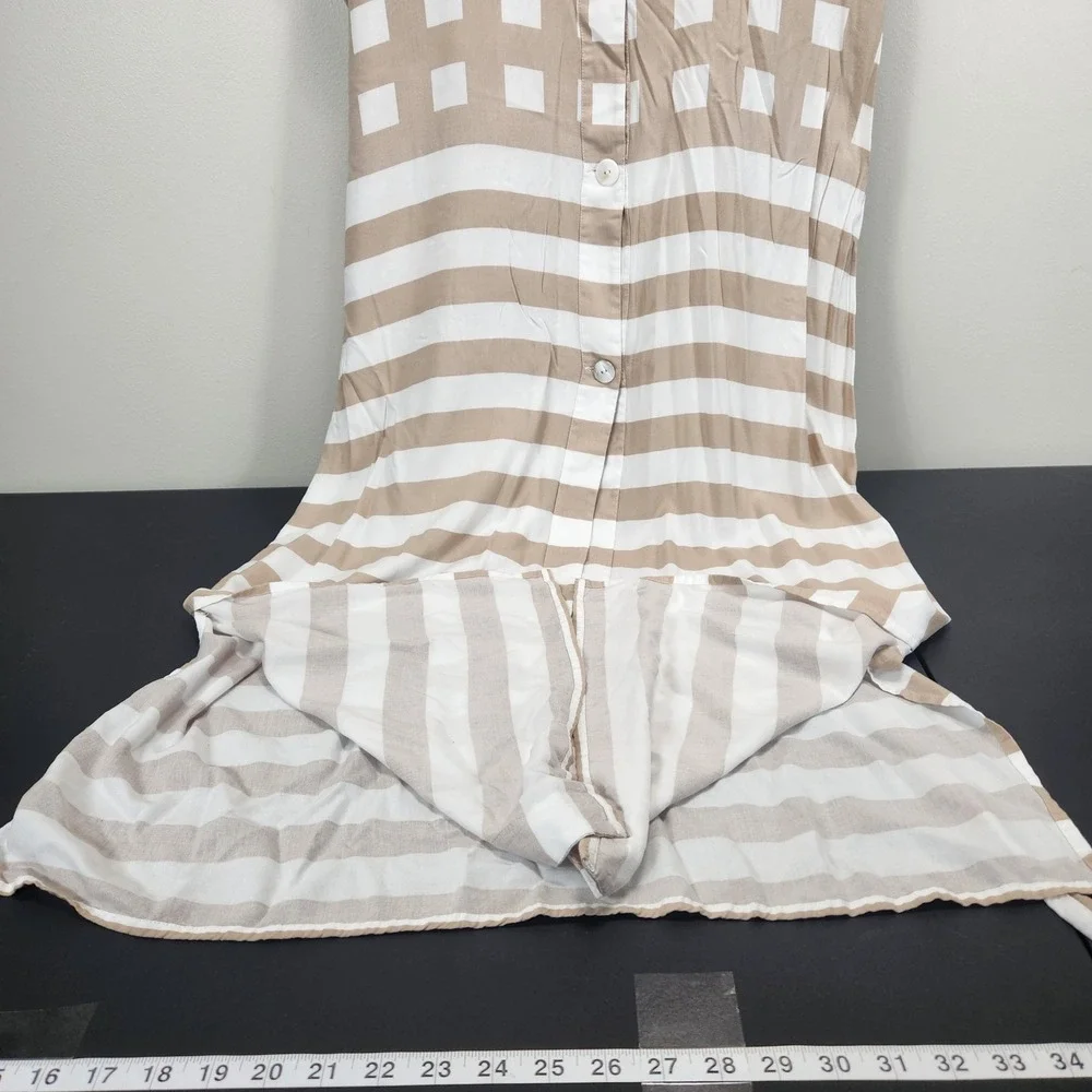Garnet Hill Tan White Striped Checkered‎ Swim Cover Up Midi Dress Womens Large